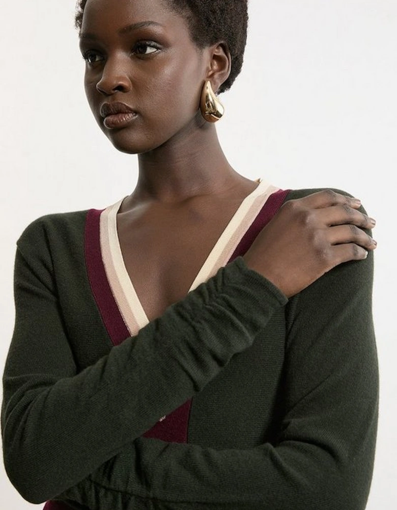 Wool Blend With Cashmere V Neck Colour Block Dress