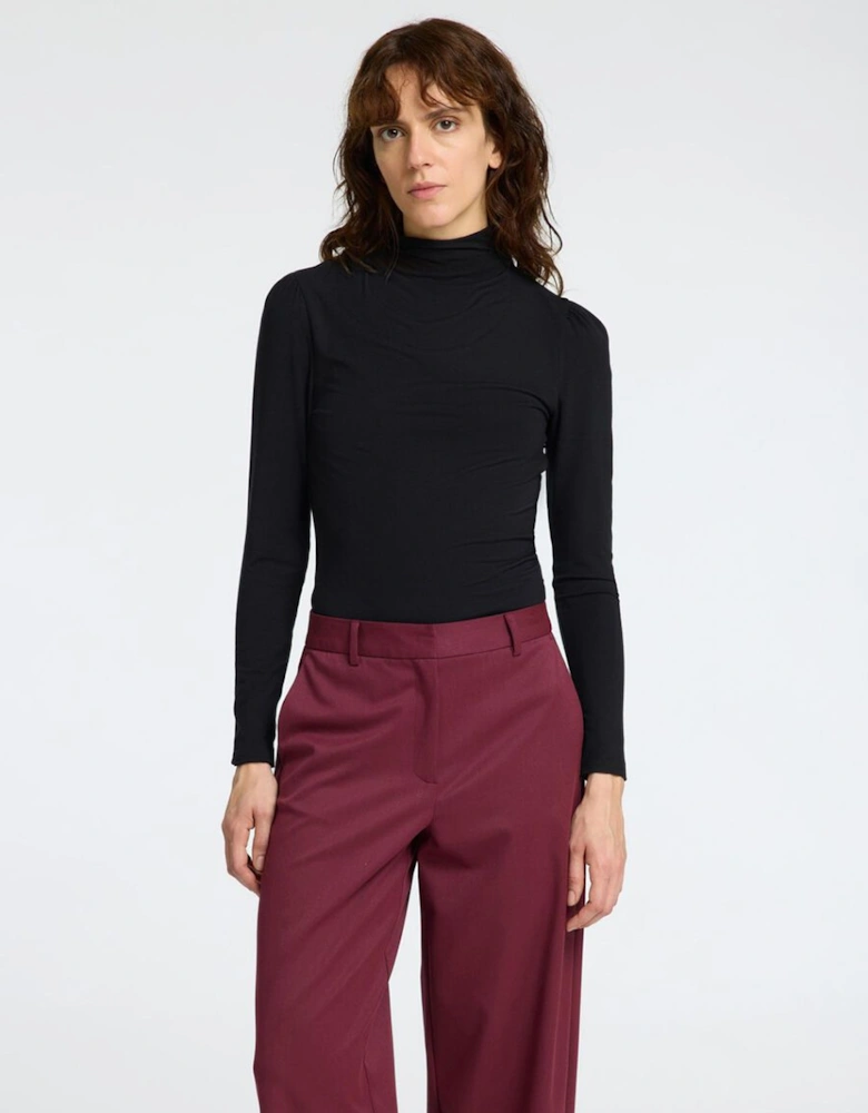 Femme Manja Long Sleeve Drapey High Neck Top Black