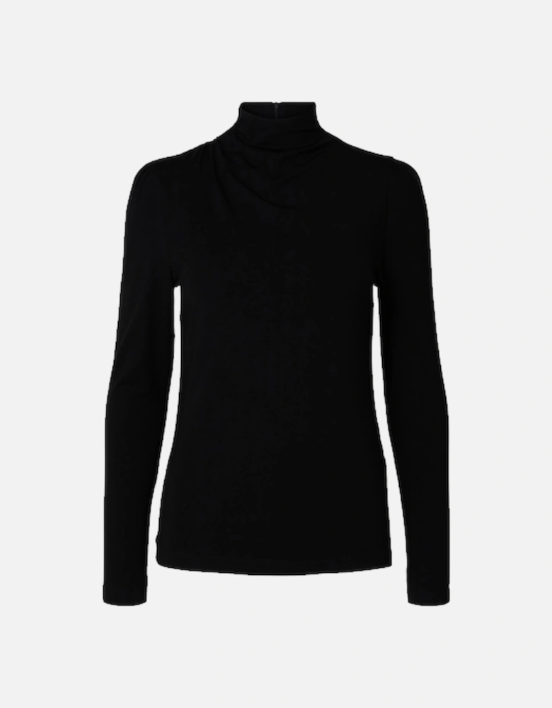 Femme Manja Long Sleeve Drapey High Neck Top Black
