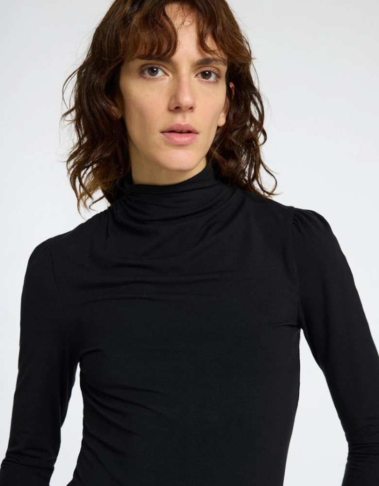 Femme Manja Long Sleeve Drapey High Neck Top Black