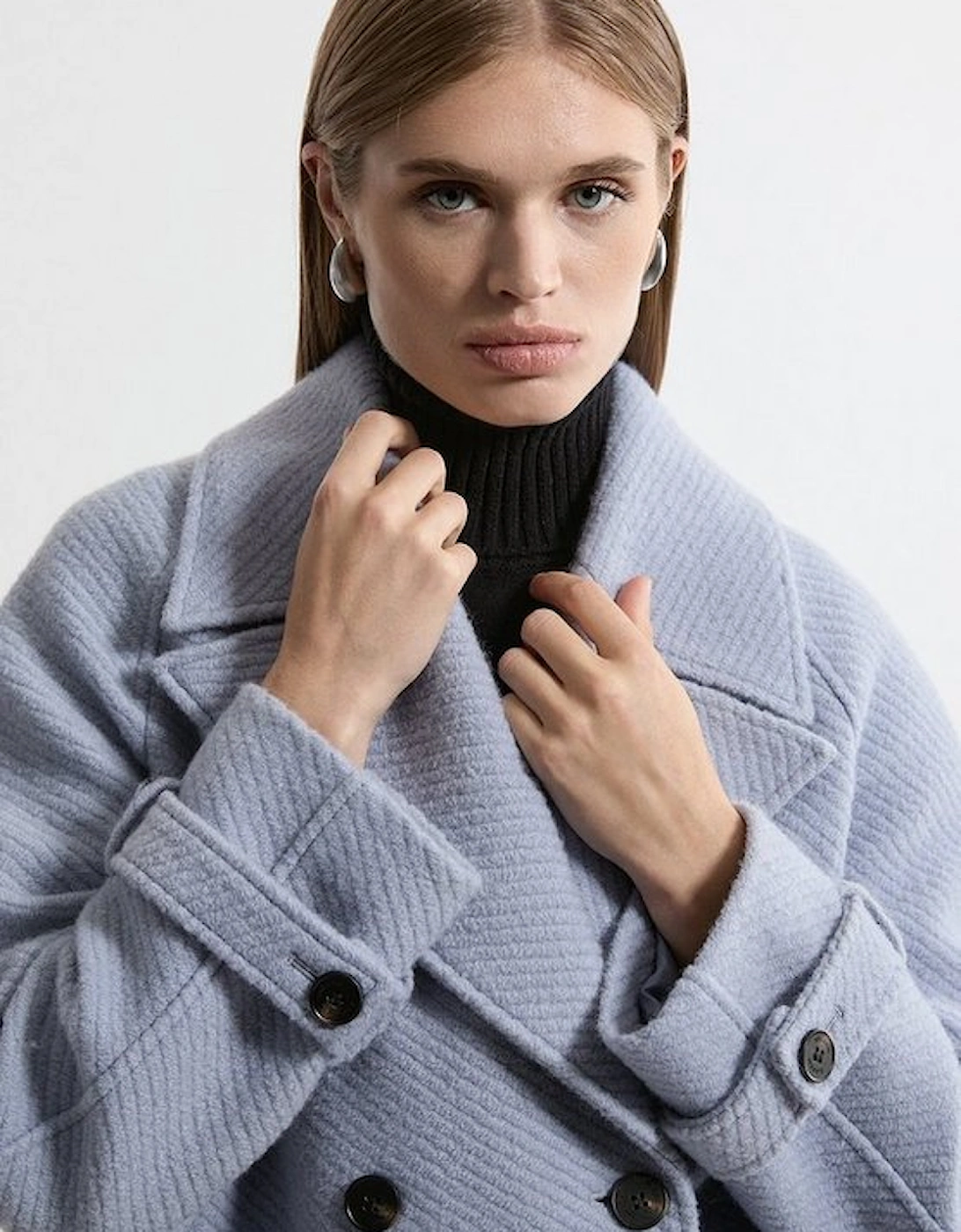 Textured Wool Blend Short Pea Coat