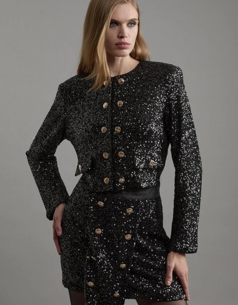 Tailored Sequin Cropped Blazer