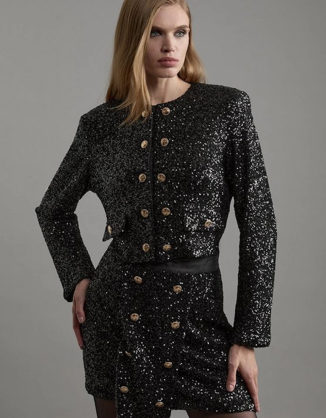 Tailored Sequin Cropped Blazer