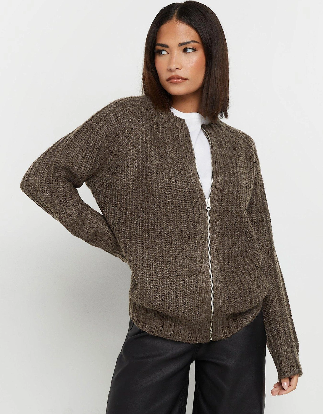 Petite Knitted Bomber - Brown, 2 of 1