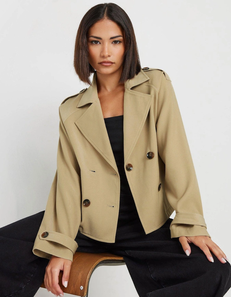 Petite Crop Trench Coat - Beige