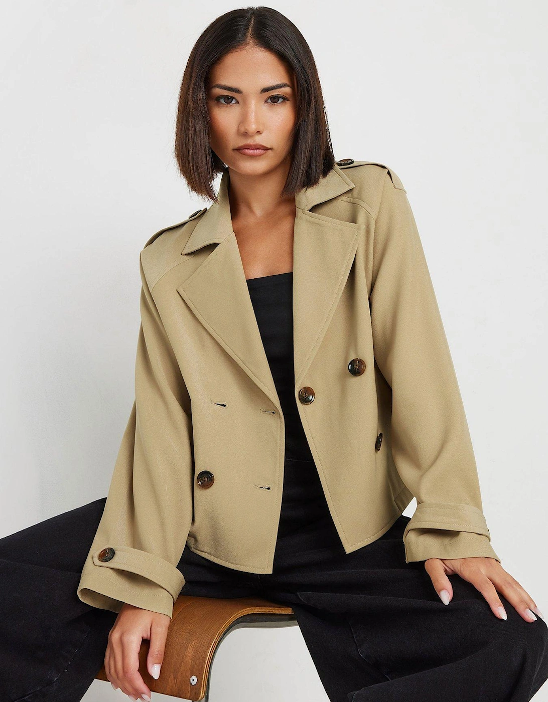 Petite Crop Trench Coat - Beige, 2 of 1