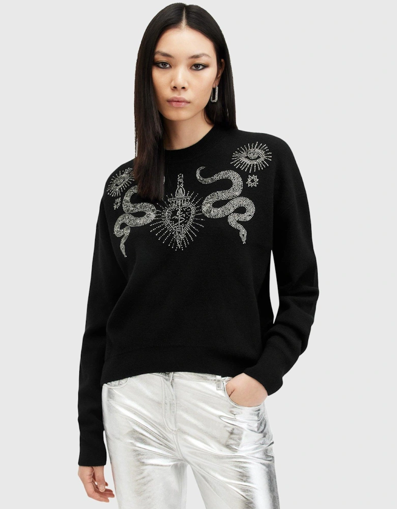 Serpent Embellished Jumper - Black