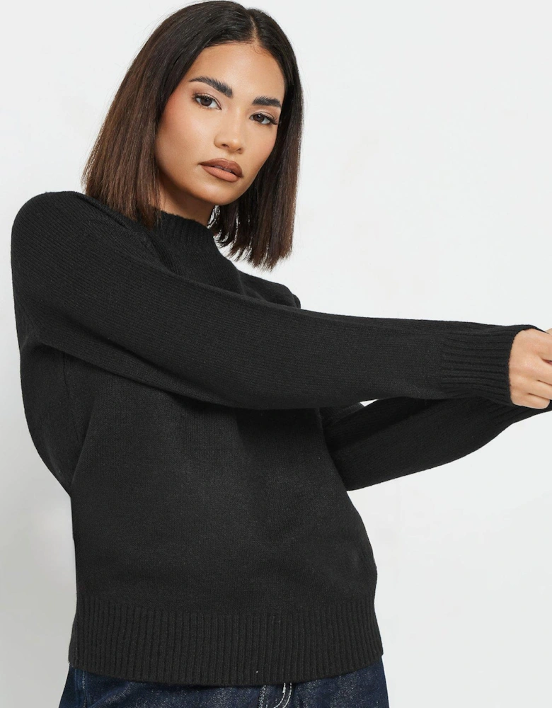 Petite Crew Neck Raglan Jumper - Black