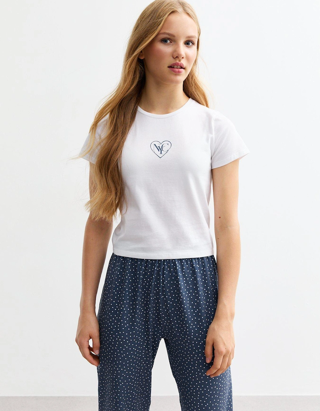 Girls White Nyc Heart Long Pyjama Set, 6 of 5