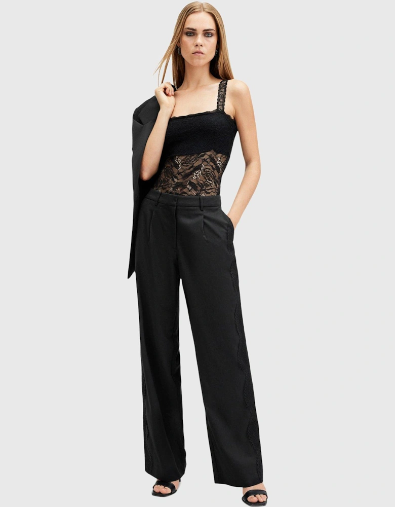 Lacey Lace Trim Trousers - Black