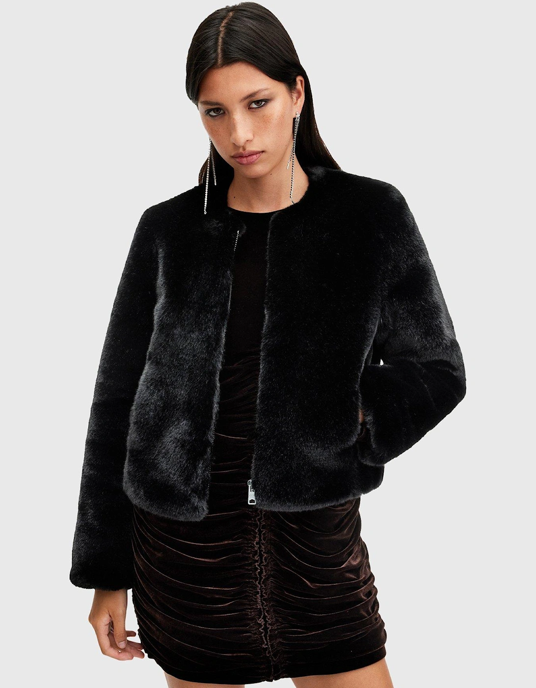 Florence Faux Fur Cropped Coat - Black, 7 of 6