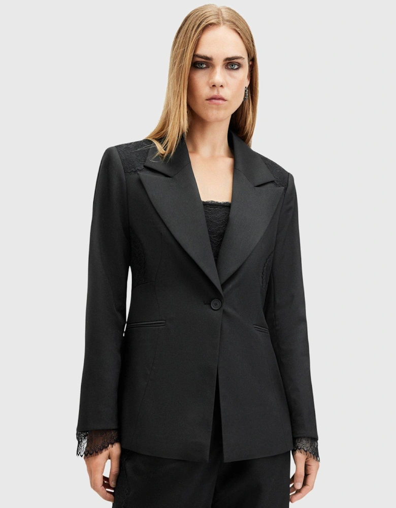 Lacey Tailored Lace Trim Blazer - Black