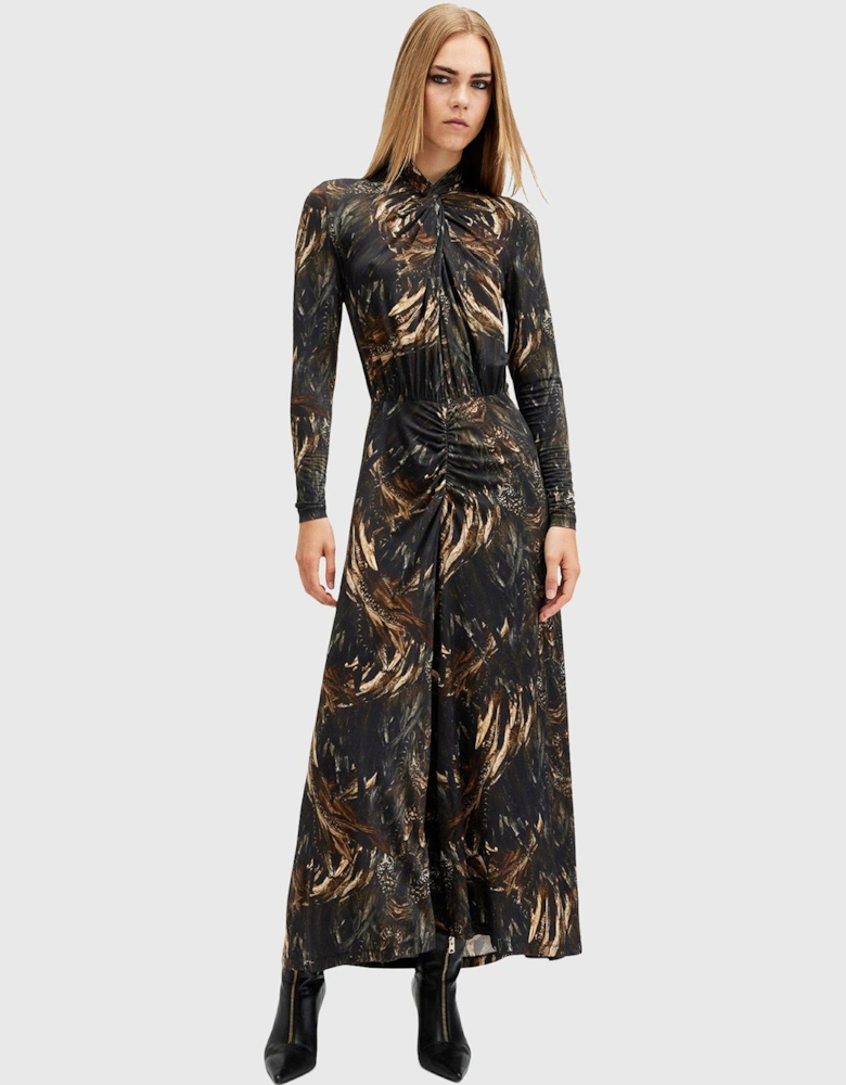 Mina Slim Fit Printed Maxi Dress - Black