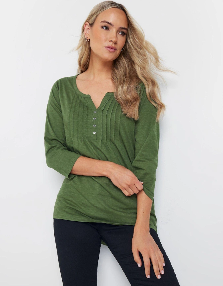 3/4 Sleeve Pintuck Top - Green