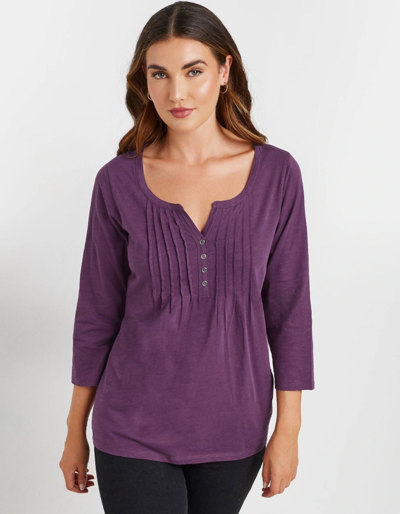 3/4 Sleeve Pintuck Top - Purple