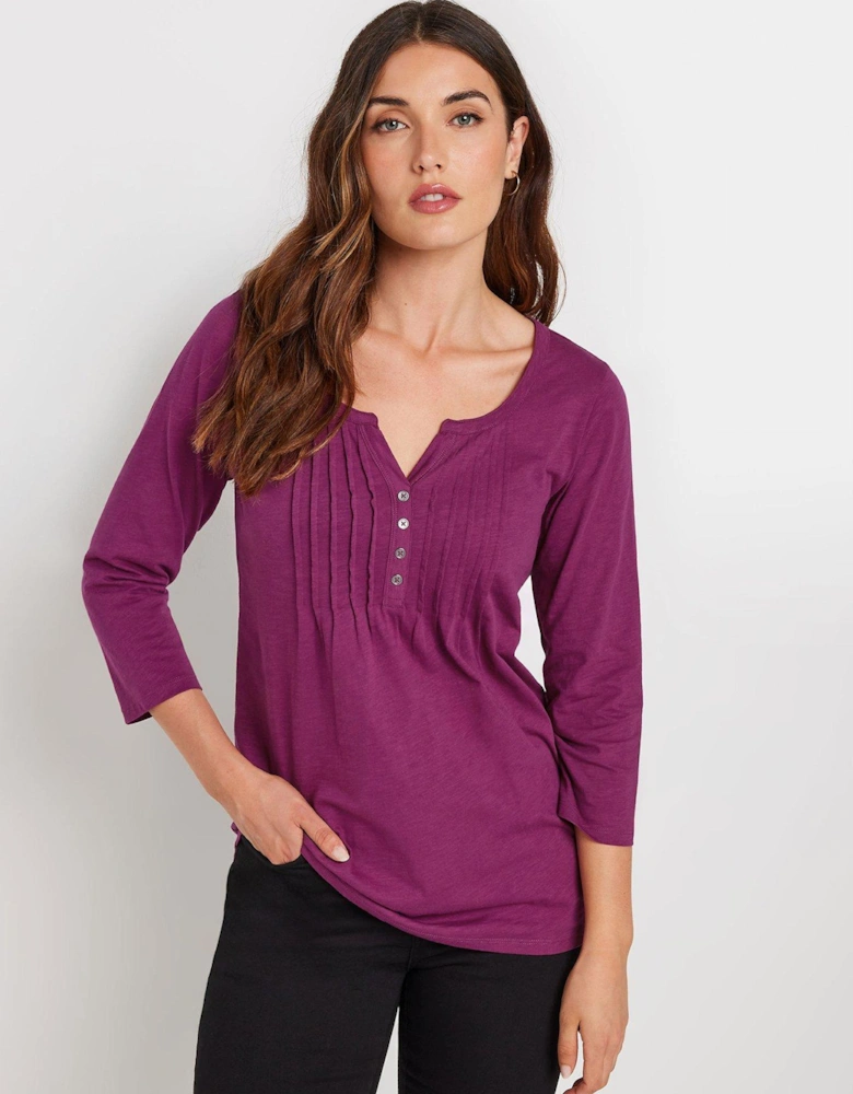 3/4 Sleeve Pintuck Top - Pink