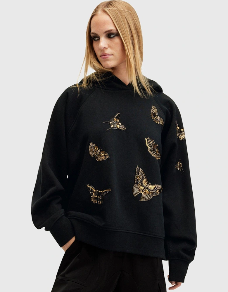 Talon Butterfly Embellished Hoodie - Black