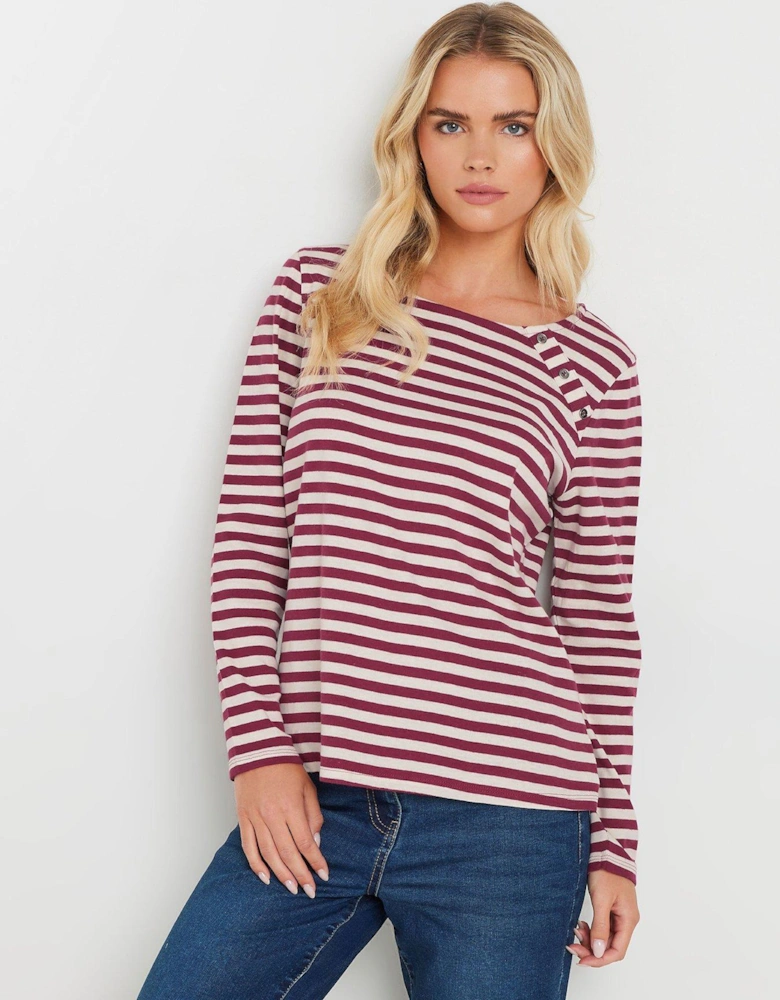 Petite Stripe 3/4 Crew Neck Top - Purple