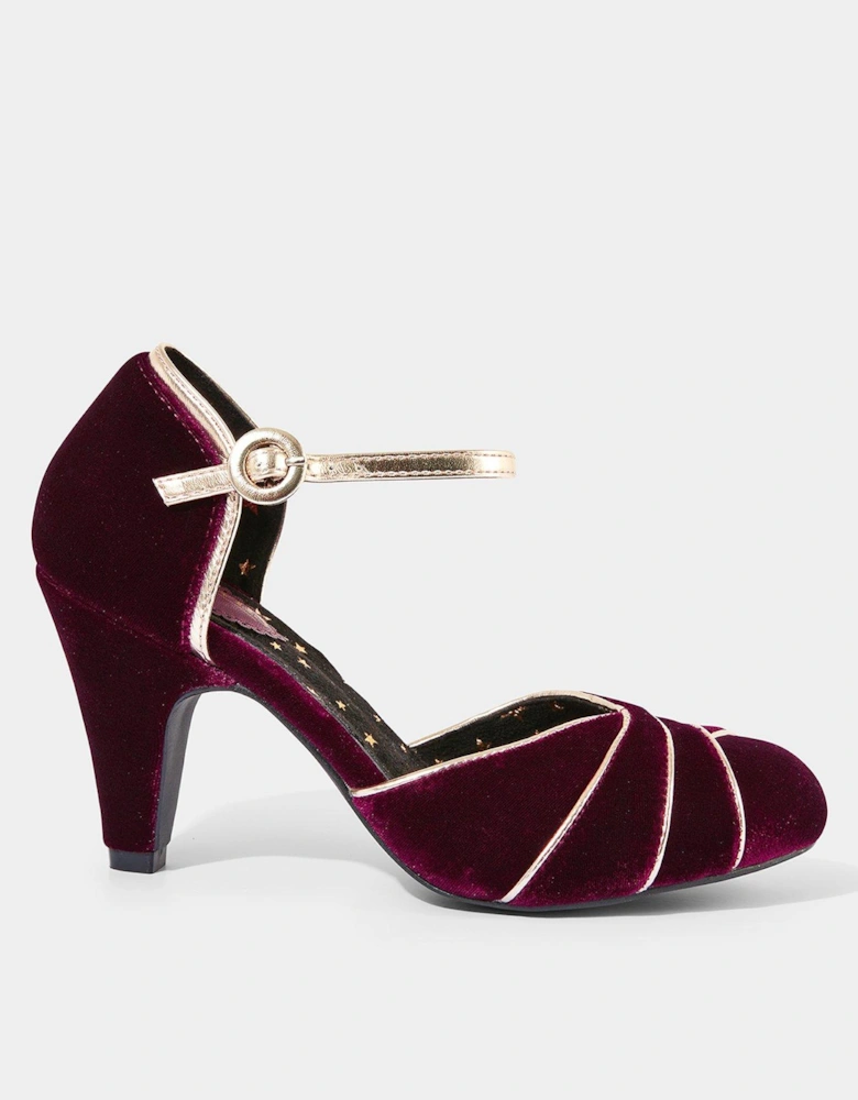 Art Deco Velvet Heels - Red