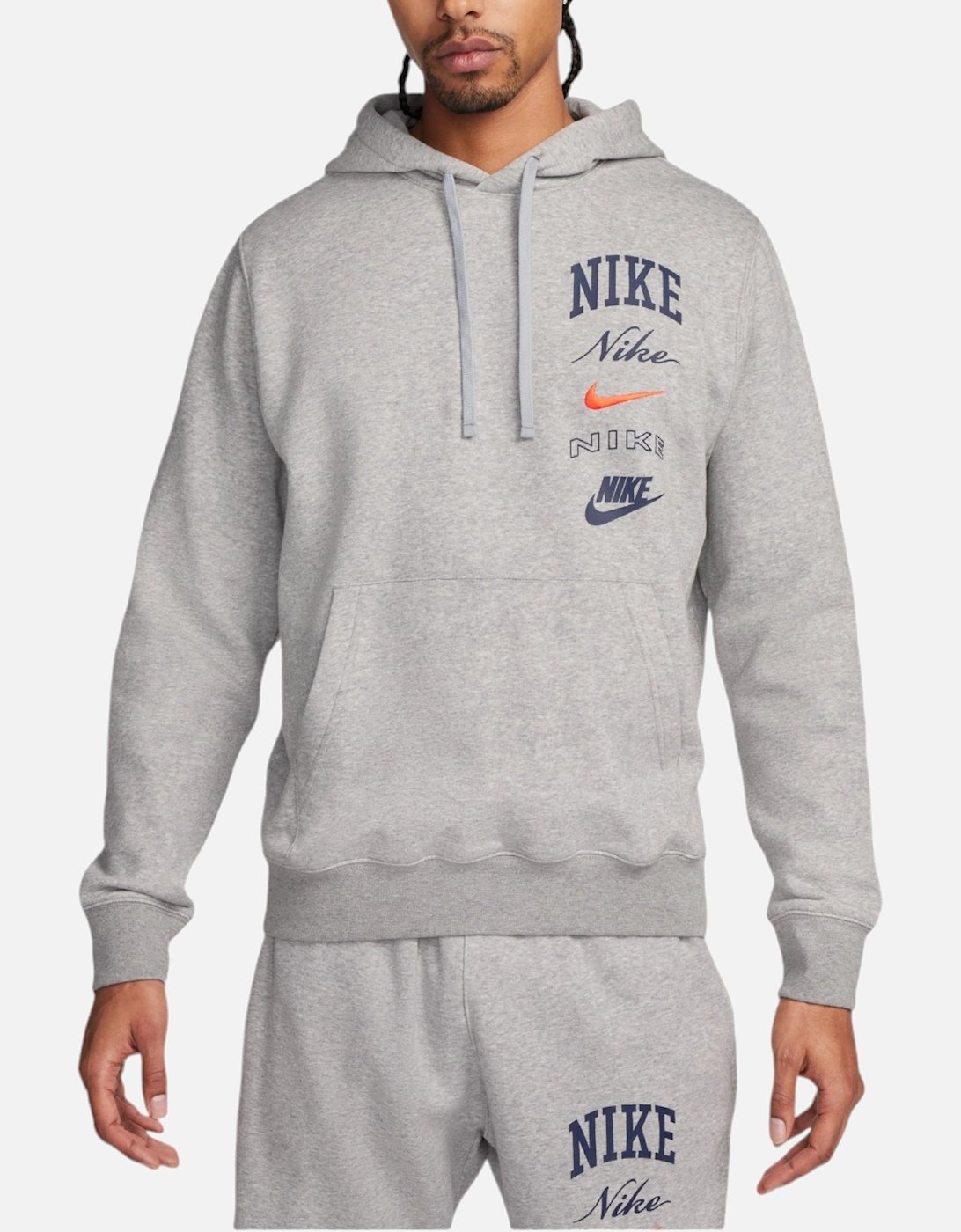 FN2635 Mens Fleece Hoodie Varsity Stacked Long Sleeve Swoosh Pullover Hoody, 6 of 5