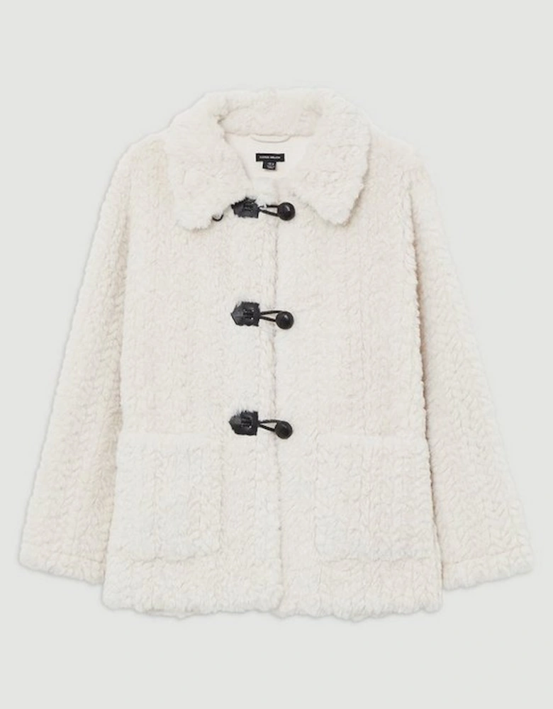 Faux Fur Toggle Fastened Collared Jacket