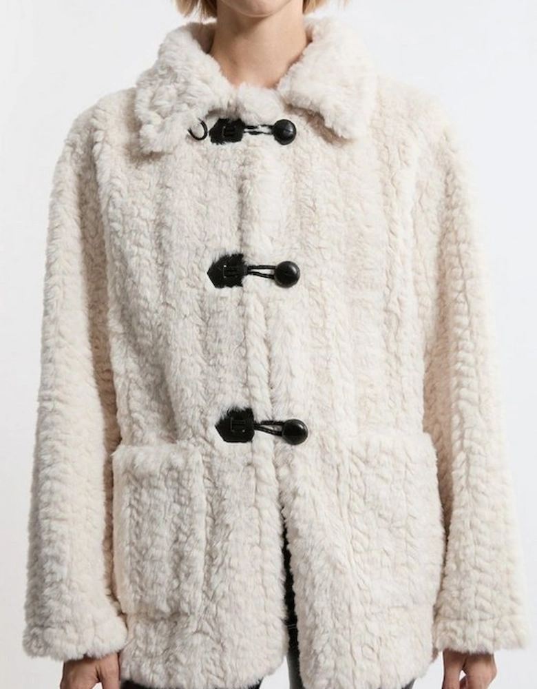 Faux Fur Toggle Fastened Collared Jacket