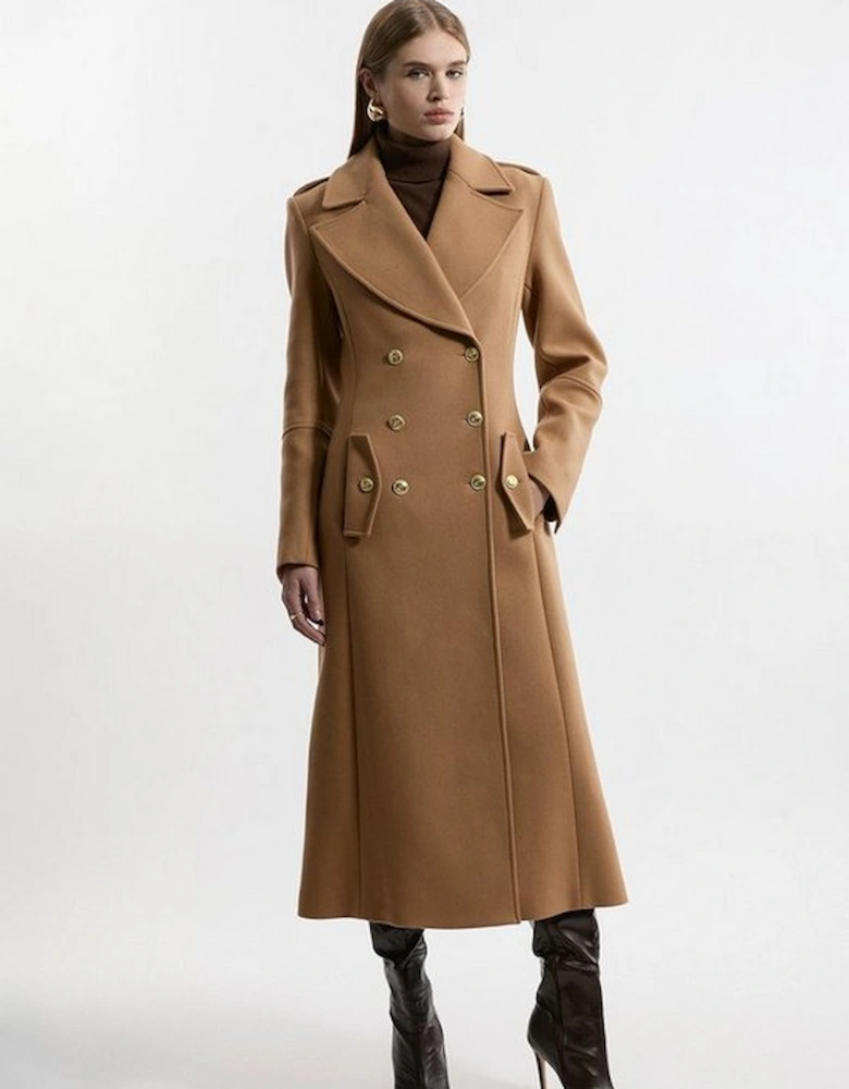 Premium Italian Manteco Wool Military Double Breasted Tailored Midi Coat