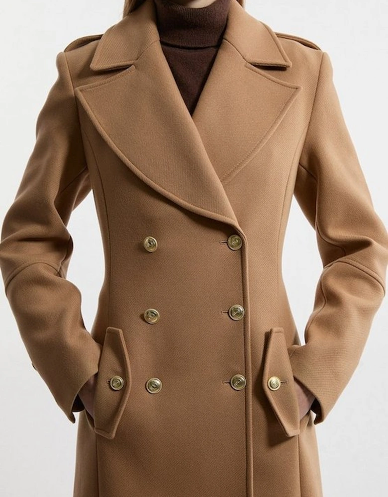 Premium Italian Manteco Wool Military Double Breasted Tailored Midi Coat