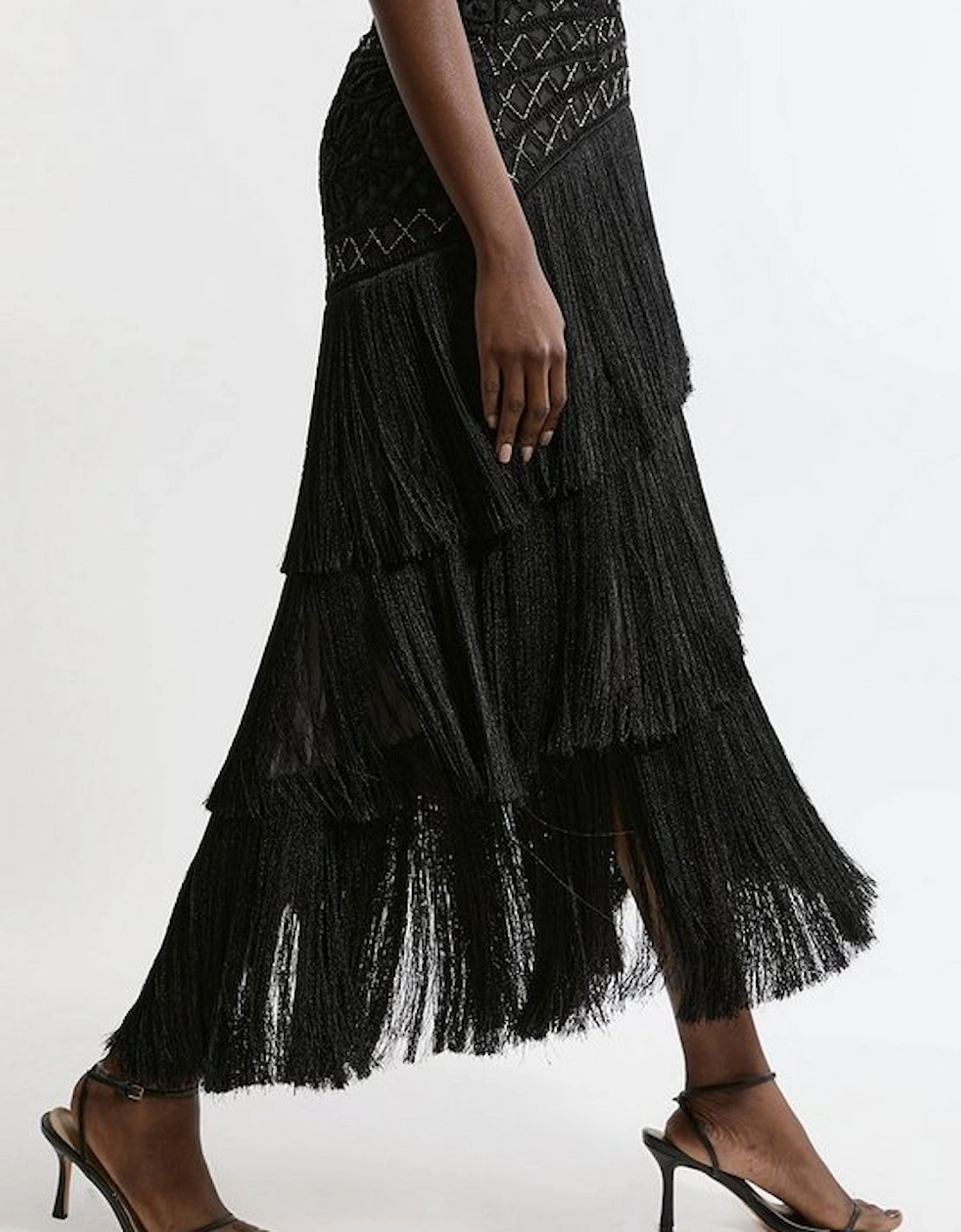 Petite Fringe And Beaded Woven Skirt