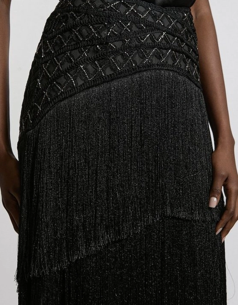 Petite Fringe And Beaded Woven Skirt