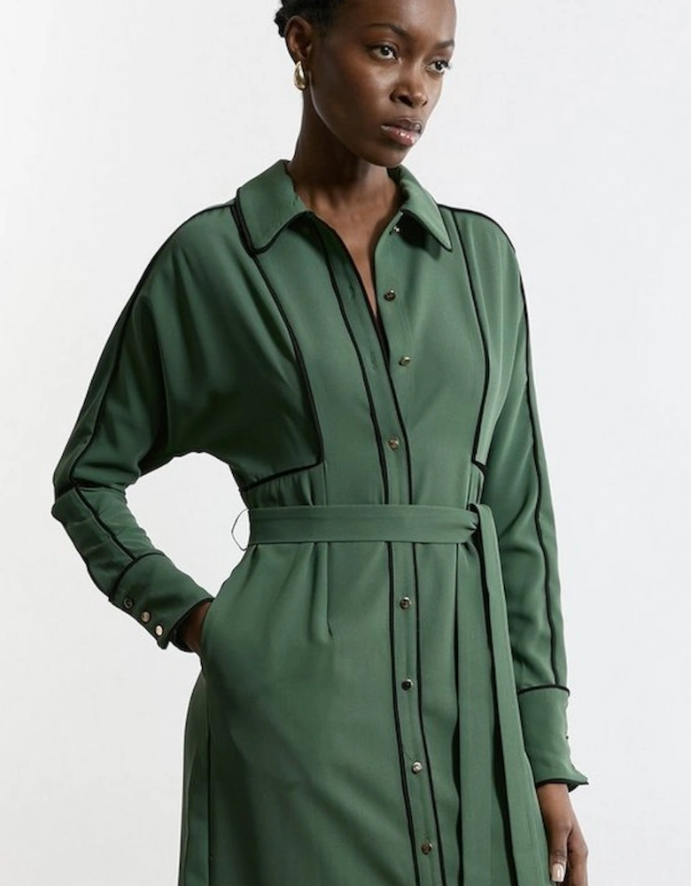 Twill Midaxi Woven Shirt Dress With Belt