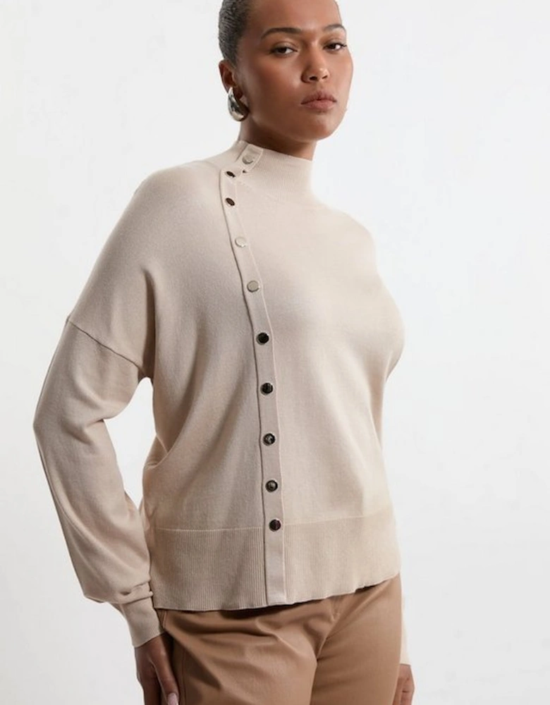 Plus Size Viscose Blend Knit Popper Detail Jumper