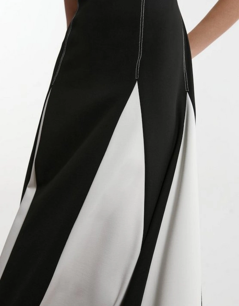 Compact Stretch Tailored Colour Block Full Skirted Midi Dress