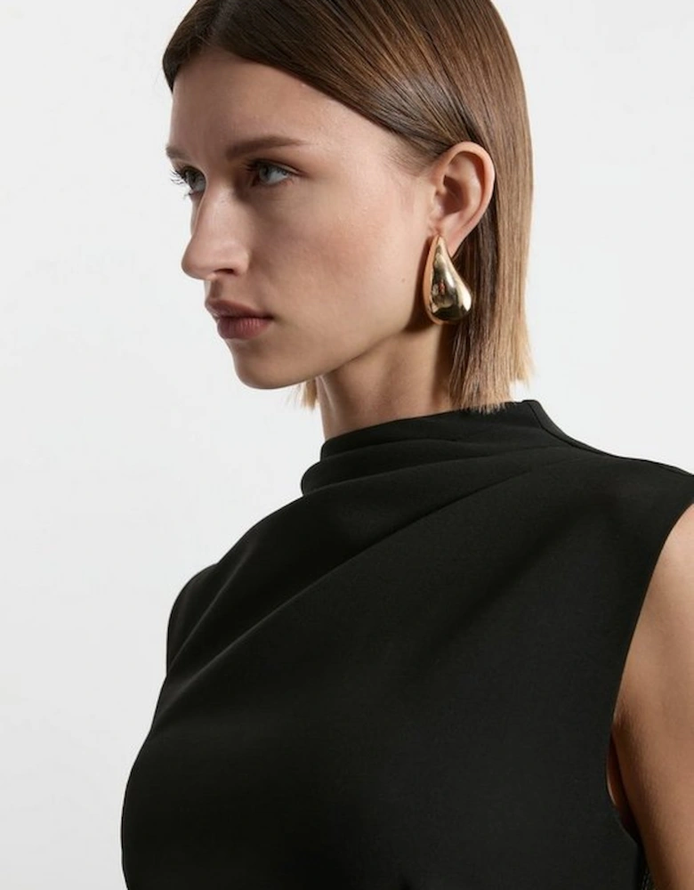 Compact Stretch Tailored Colour Block Full Skirted Midi Dress