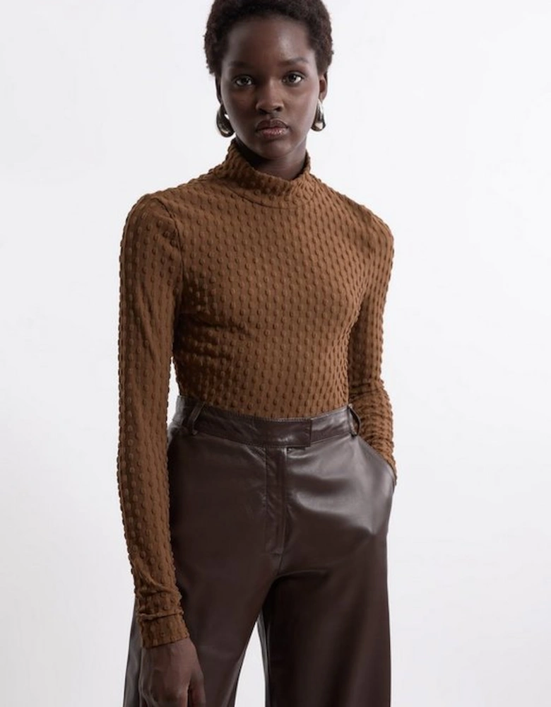 Premium Textured Jersey Roll Neck Top