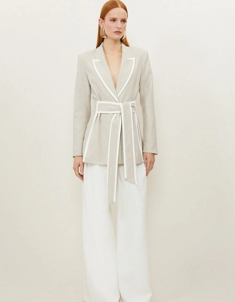 Melange Tailored Belted Tipped Detail Blazer