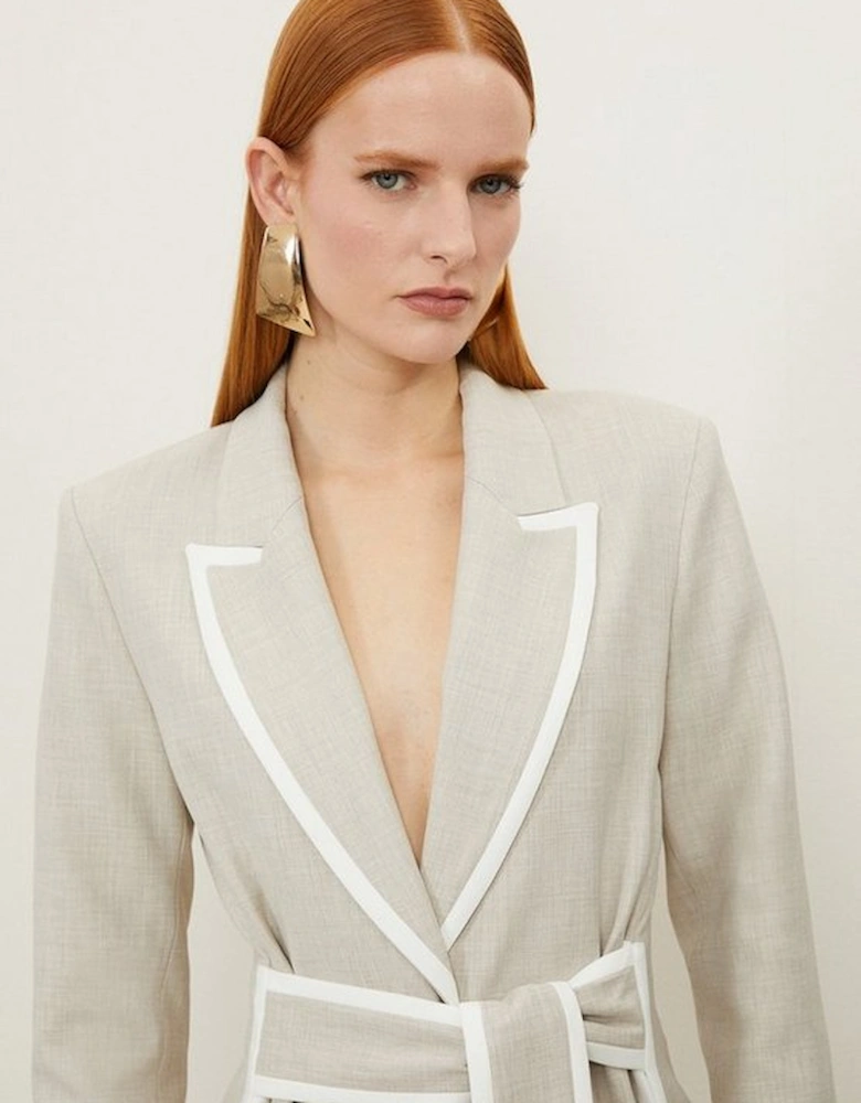 Melange Tailored Belted Tipped Detail Blazer