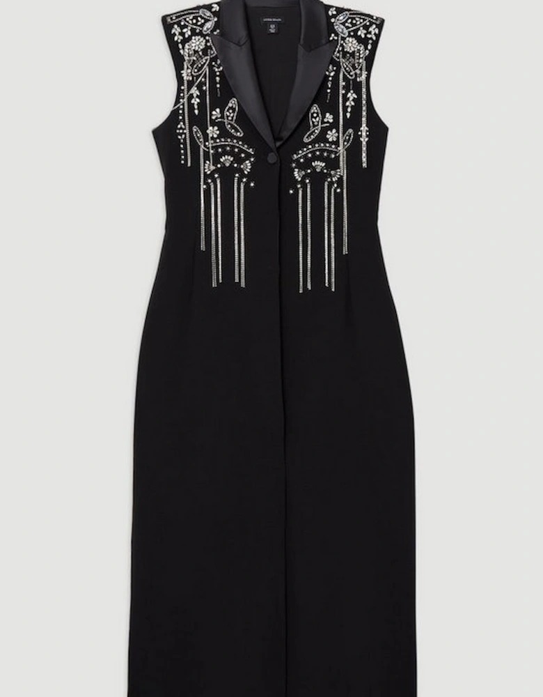 Embellished Detail Plunge Collared Woven Maxi Dress