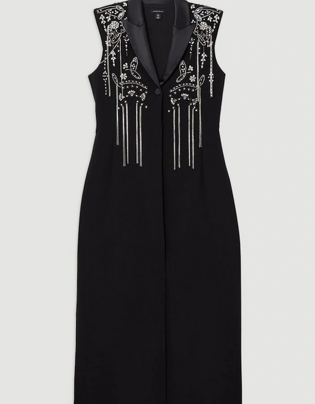 Embellished Detail Plunge Collared Woven Maxi Dress