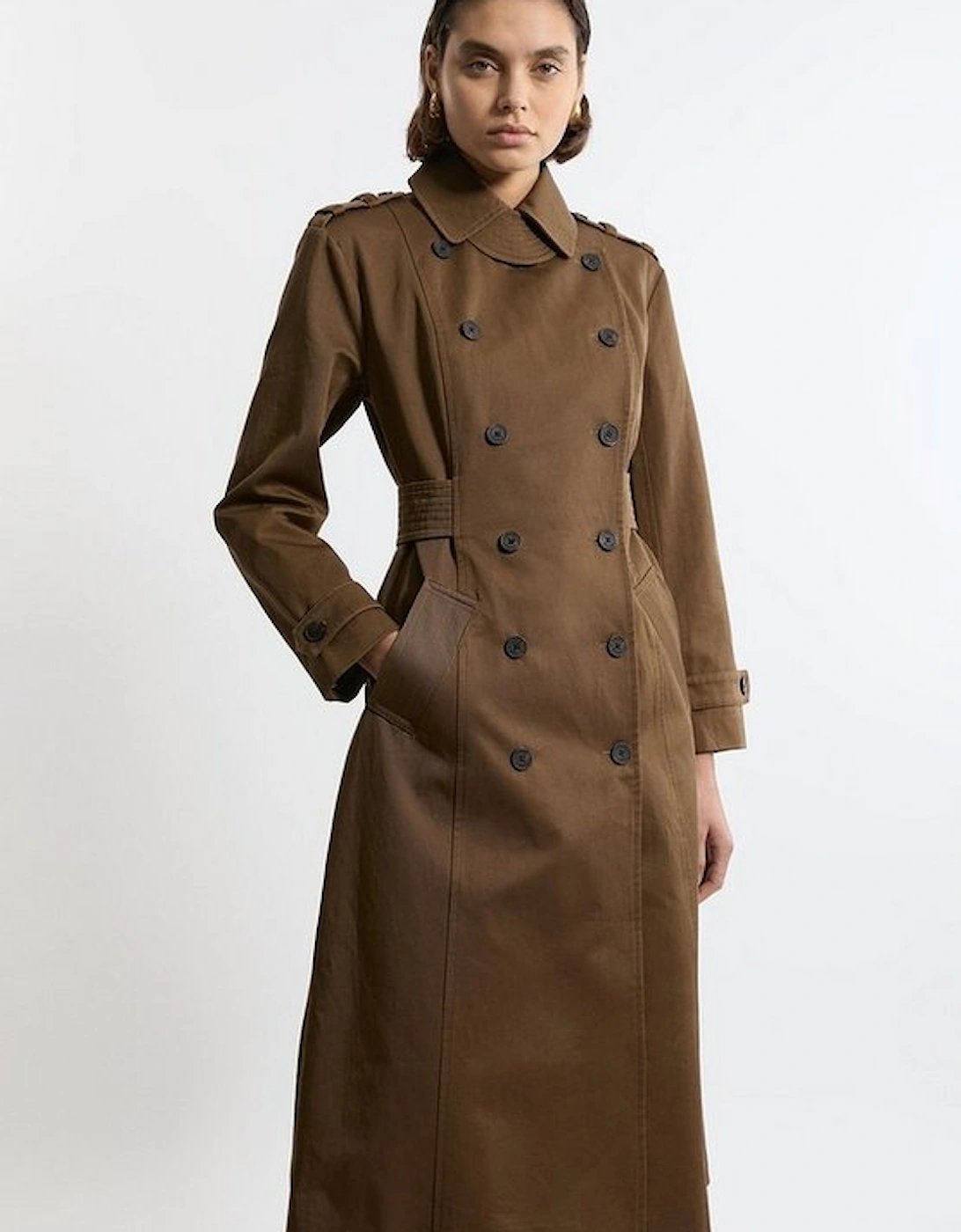 Cotton Double Breasted Military Tailored Midi Trench Coat, 5 of 4