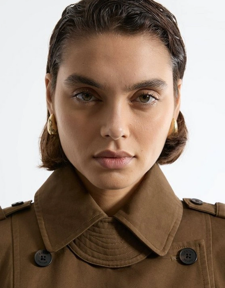 Cotton Double Breasted Military Tailored Midi Trench Coat