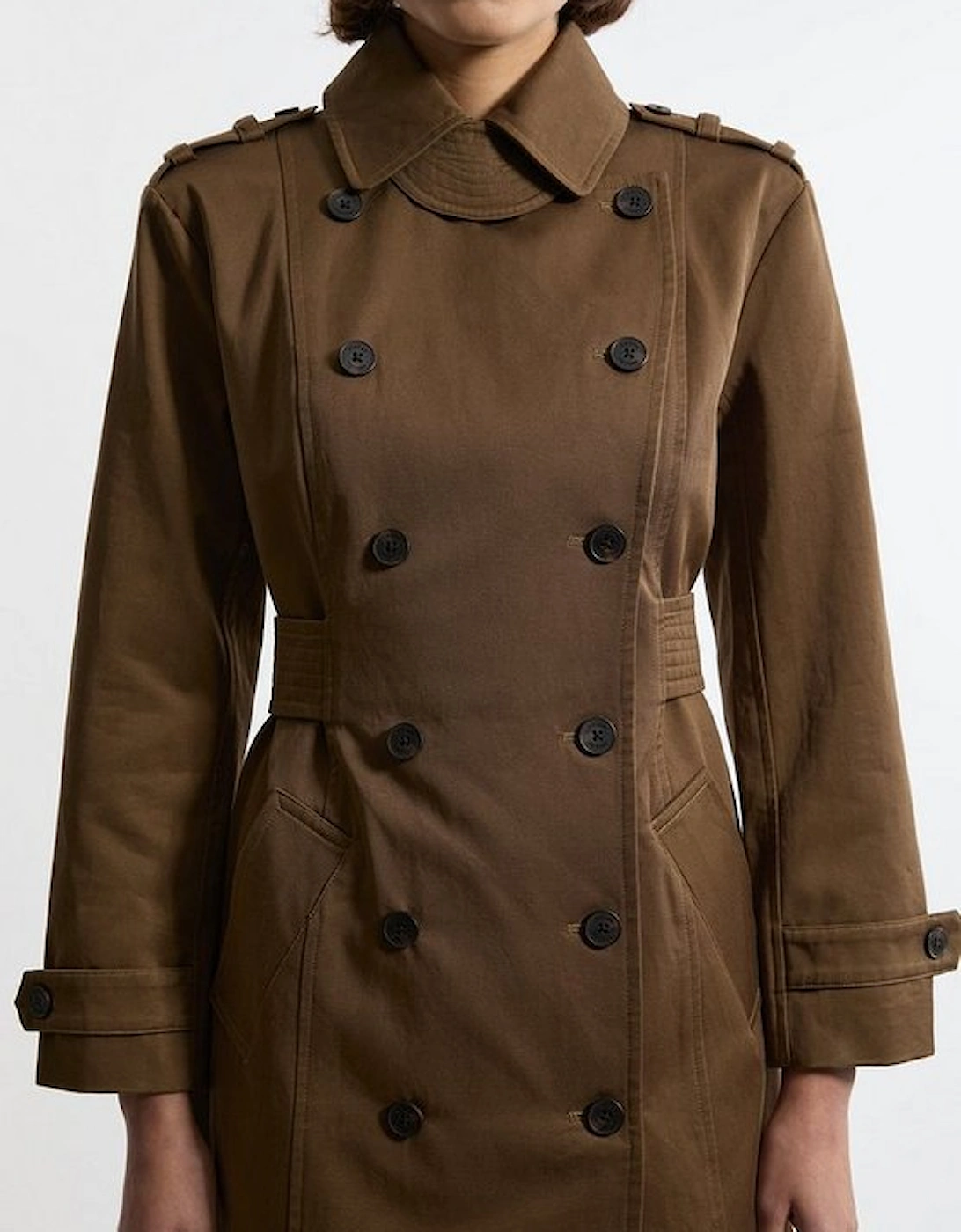 Cotton Double Breasted Military Tailored Midi Trench Coat