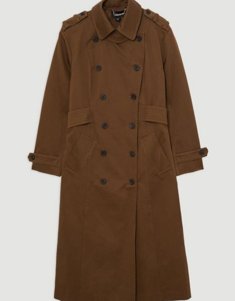 Cotton Double Breasted Military Tailored Midi Trench Coat