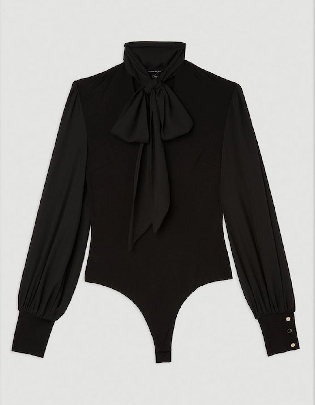 Jersey Ponte And Georgette Mix Tie Neck Long Sleeve Bodysuit