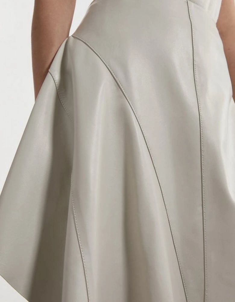 Leather Asymmetric Hem Drape Skirt