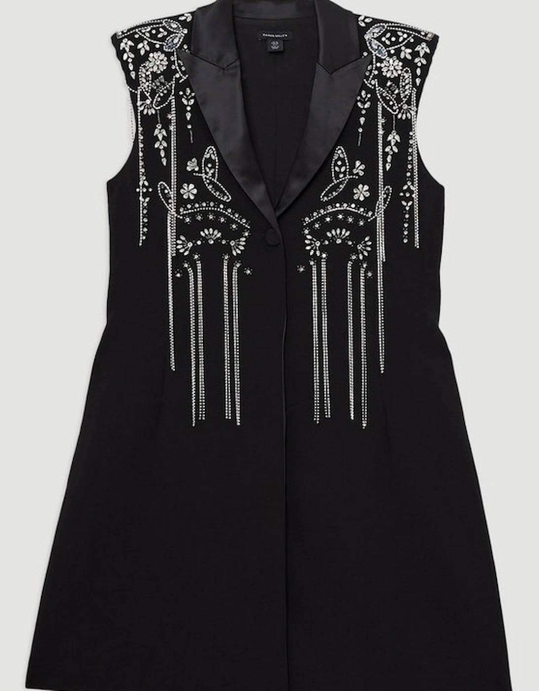 Embellished Detail Plunge Collar Woven Mini Dress