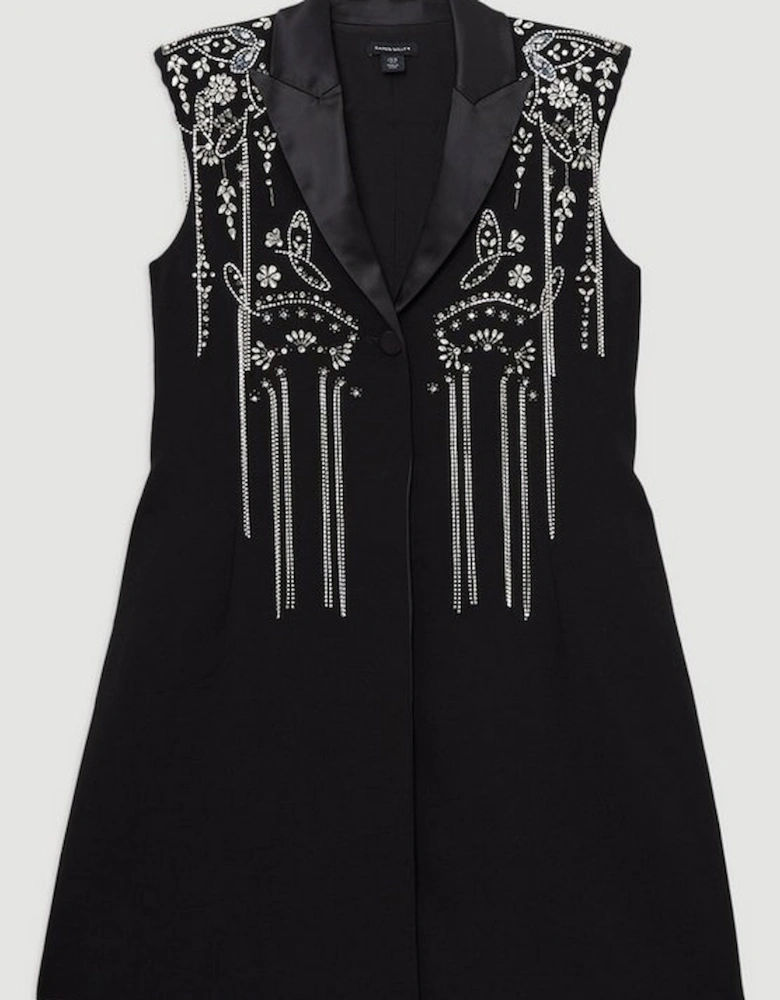 Petite Embellished Detail Plunge Collar Woven Mini Dress