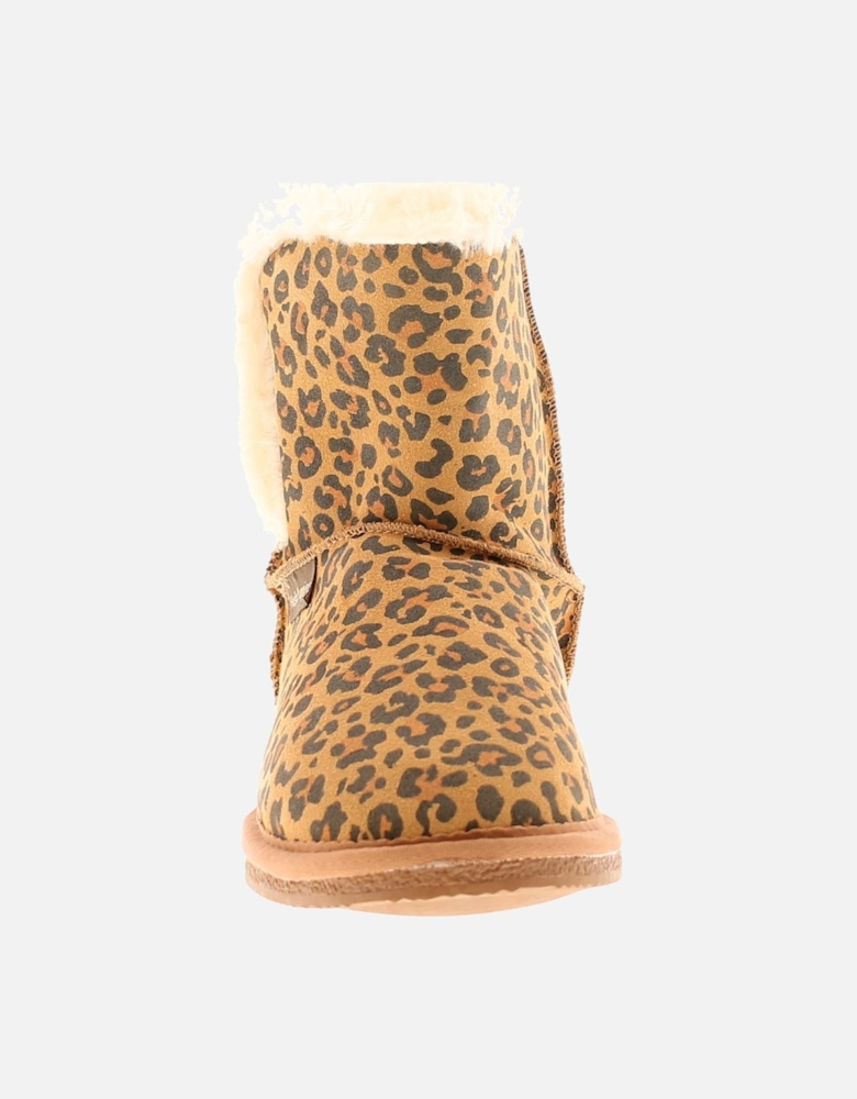 Womens Slipper Boots Ashleigh Leather Slip On leopard UK Size