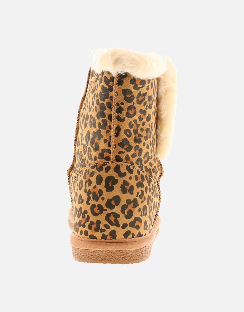 Womens Slipper Boots Ashleigh Leather Slip On leopard UK Size