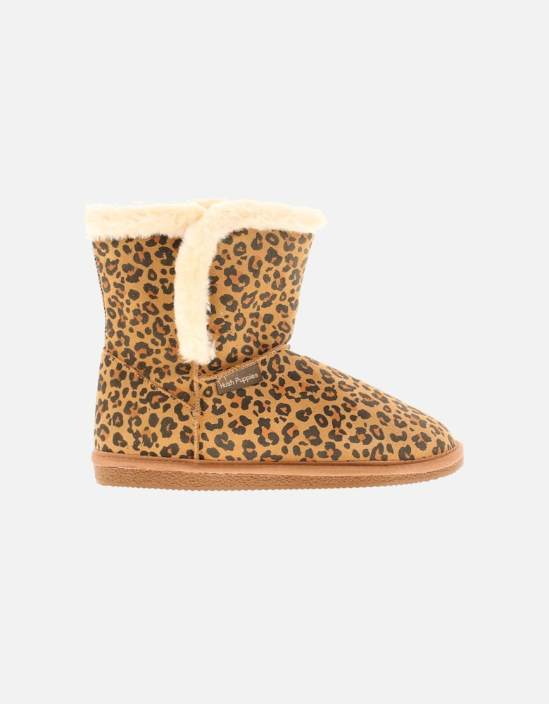 Womens Slipper Boots Ashleigh Leather Slip On leopard UK Size